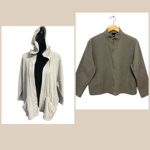 Eileen Fisher Organic Cotton Jacket & Hooded Cardigan Set M Minimalist